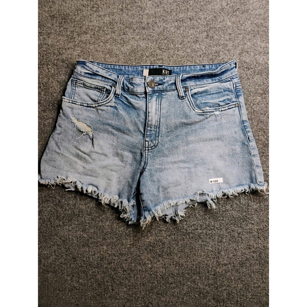 KUT From The Kloth Jane Long Shorts Womens 4 High Rise Distressed Frayed Denim
